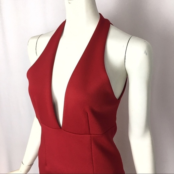NWT Forever 21 Dress Red Halter Low V-Neck Evening Date Size Small - Picture 2 of 8